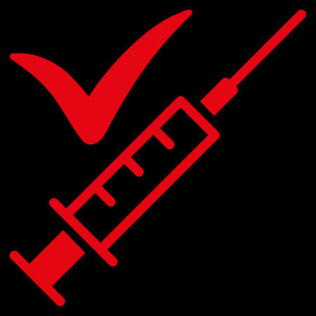Done Vaccination raster icon. Style is flat symbol, red color, rounded angles, black background.の写真素材