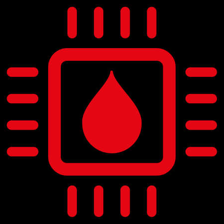 Drop Analysis Chip raster icon. Style is flat symbol, red color, rounded angles, black background.の写真素材