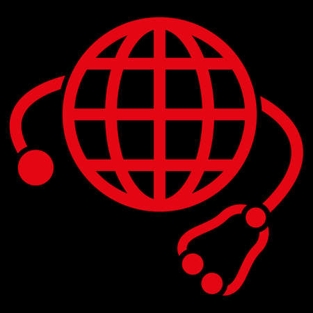 Global Medicine raster icon. Style is flat symbol, red color, rounded angles, black background.の写真素材