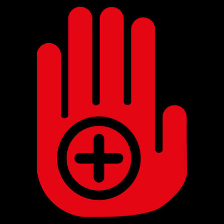 Hand Medical Marker raster icon. Style is flat symbol, red color, rounded angles, black background.の写真素材