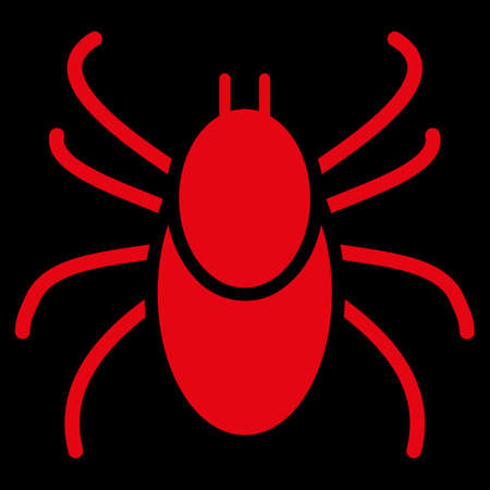 Mite raster icon. Style is flat symbol, red color, rounded angles, black background.の写真素材