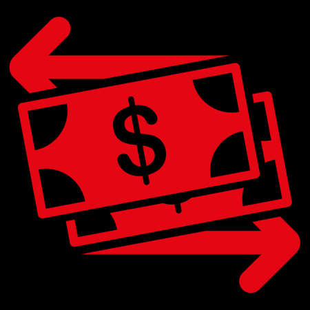 Money Exchange raster icon. Style is flat symbol, red color, rounded angles, black background.の写真素材