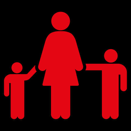 Mother And Children raster icon. Style is flat symbol, red color, rounded angles, black background.の写真素材