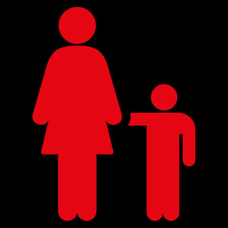 Mother With Son raster icon. Style is flat symbol, red color, rounded angles, black background.の写真素材