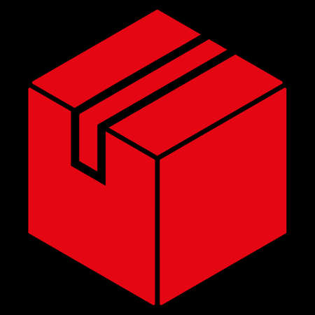 Package raster icon. Style is flat symbol, red color, rounded angles, black background.の写真素材