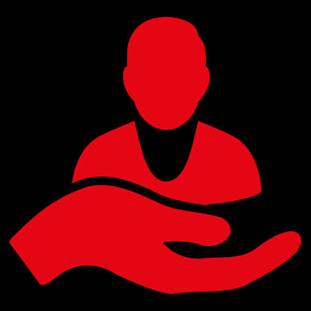 Patient Assistance raster icon. Style is flat symbol, red color, rounded angles, black background.の写真素材