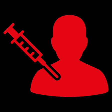 Patient Vaccination raster icon. Style is flat symbol, red color, rounded angles, black background.の写真素材