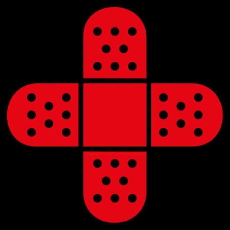 Plaster raster icon. Style is flat symbol, red color, rounded angles, black background.の写真素材