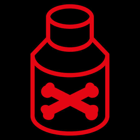 Poison Bottle raster icon. Style is flat symbol, red color, rounded angles, black background.の写真素材