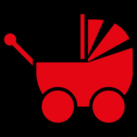 Pram raster icon. Style is flat symbol, red color, rounded angles, black background.の写真素材
