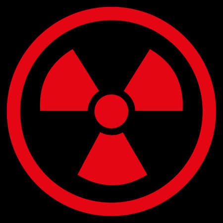 Radiation Danger raster icon. Style is flat symbol, red color, rounded angles, black background.の写真素材