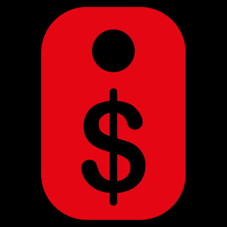 Price Tag raster icon. Style is flat symbol, red color, rounded angles, black background.の写真素材