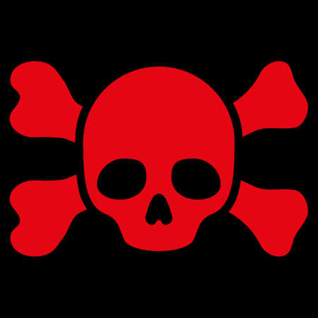 Skull And Bones raster icon. Style is flat symbol, red color, rounded angles, black background.の写真素材