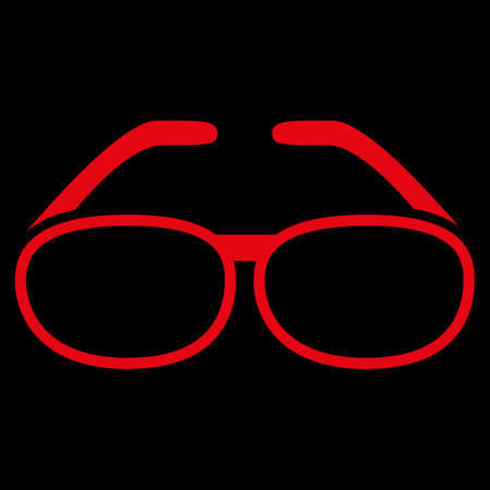 Spectacles raster icon. Style is flat symbol, red color, rounded angles, black background.の写真素材