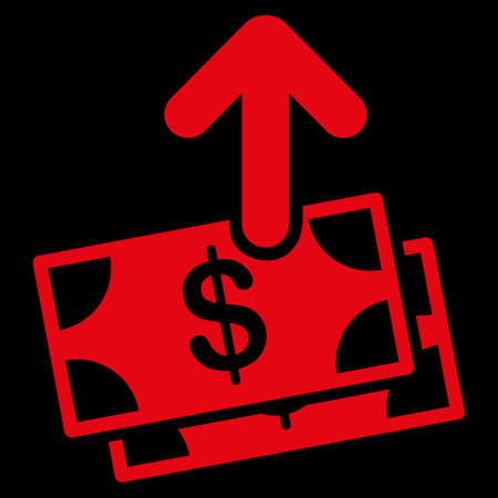 Spend Money raster icon. Style is flat symbol, red color, rounded angles, black background.の写真素材