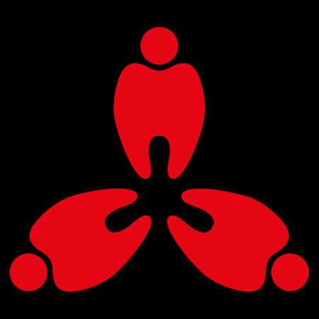 Stomatology raster icon. Style is flat symbol, red color, rounded angles, black background.