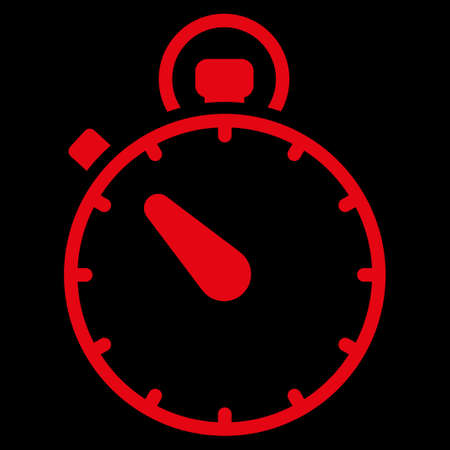 Stopwatch raster icon. Style is flat symbol, red color, rounded angles, black background.の写真素材