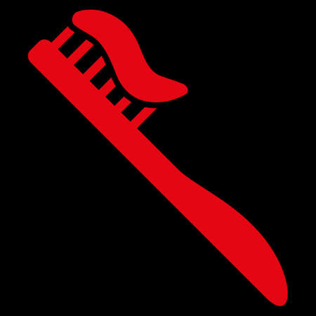 Tooth Brush raster icon. Style is flat symbol, red color, rounded angles, black background.の写真素材