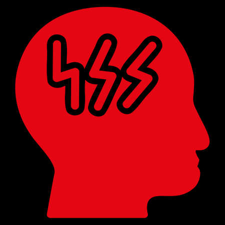 Headache raster icon. Style is flat symbol, red color, rounded angles, black background.の写真素材