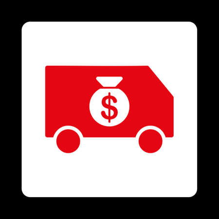 Collector Car icon from Commerce Buttons OverColor Set. Vector style is red and white colors, flat square rounded button, black background.のイラスト素材