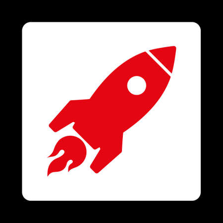 Rocket Launch icon from Commerce Buttons OverColor Set. Vector style is red and white colors, flat square rounded button, black background.のイラスト素材