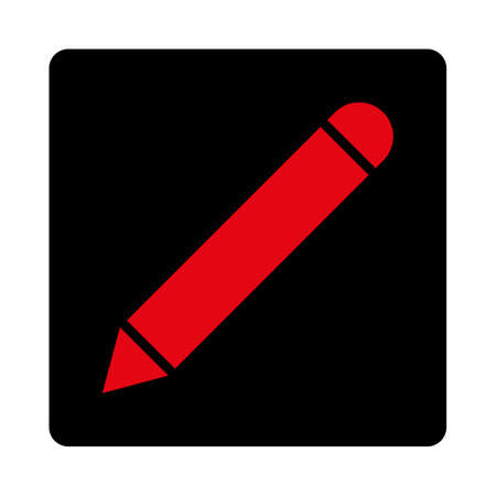 Pencil icon. This rounded square flat button is drawn with intensive red and black colors on a white background.のイラスト素材