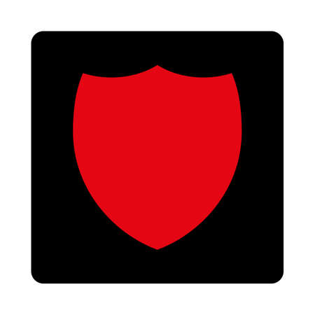 Shield icon. This rounded square flat button is drawn with intensive red and black colors on a white background.のイラスト素材