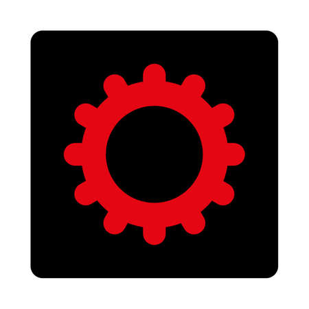 Gear icon. This rounded square flat button is drawn with intensive red and black colors on a white background.のイラスト素材
