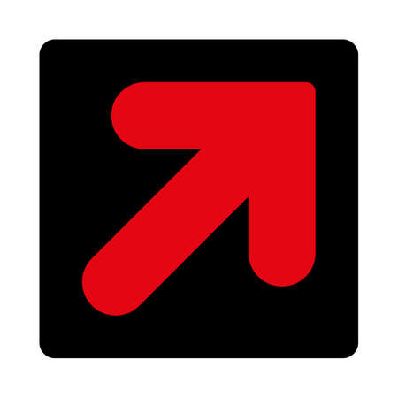 Arrow Up Right icon. This rounded square flat button is drawn with intensive red and black colors on...
