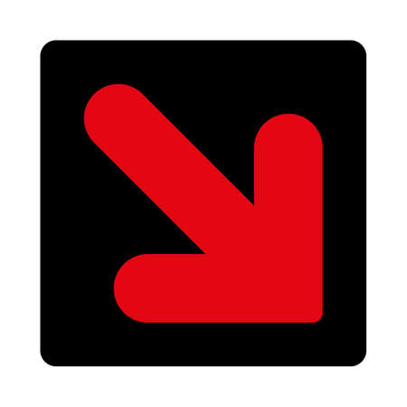 Arrow Down Right icon. This rounded square flat button is drawn with intensive red and black colors on a white background.のイラスト素材