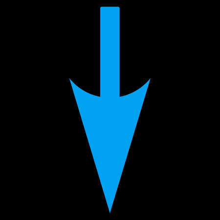 Sharp Down Arrow icon from Primitive Set. This isolated flat symbol is drawn with blue color on a black background.の写真素材