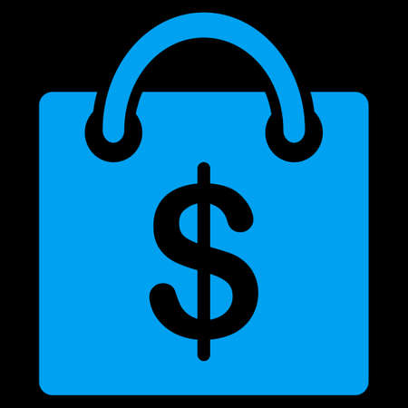 Shopping bag icon. This flat raster symbol uses blue color, rounded angles, and isolated on a black background.の写真素材
