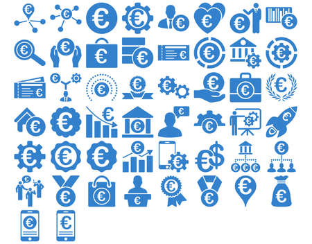 Euro Business Iconst. These flat icons use cobalt color. Vector images are isolated on a white background.のイラスト素材