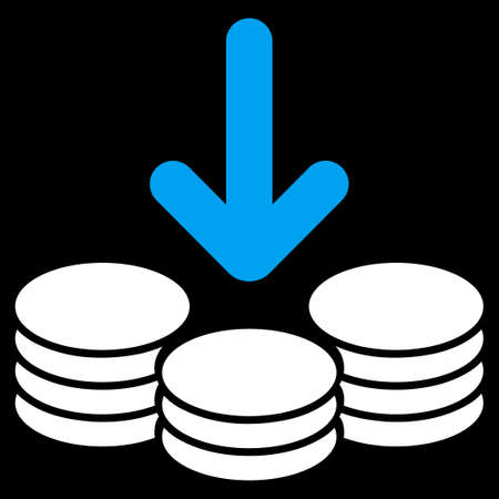 Income icon from Commerce Set. Vector style is bicolor flat symbol, blue and white colors, rounded angles, black background.のイラスト素材