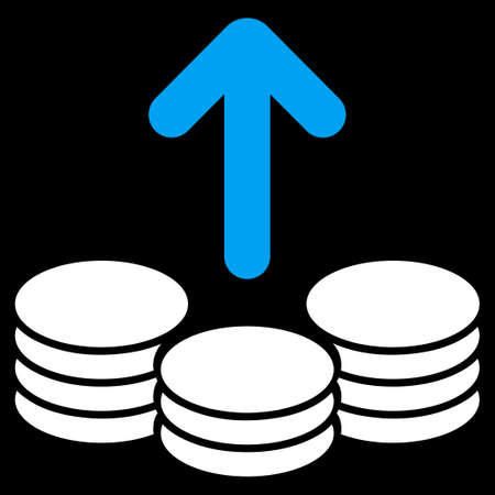 Payout icon from Commerce Set. Vector style is bicolor flat symbol, blue and white colors, rounded angles, black background.のイラスト素材