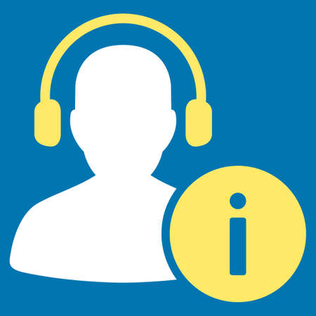 Help Desk icon from Commerce Set. Glyph style is bicolor flat symbol, yellow and white colors, rounded angles, blue background.の写真素材