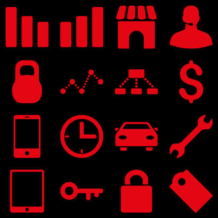 Basic business vector icons. These plain symbols use red color and isolated on a black background.のイラスト素材