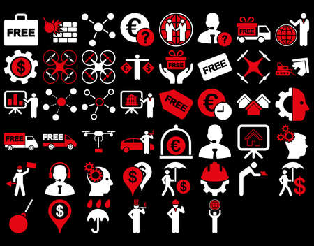 Business Icon Set. These flat bicolor icons use red and white colors. Glyph images are isolated on a black background.の写真素材