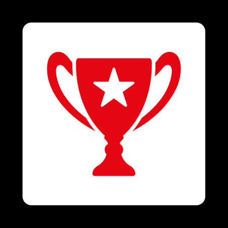 Trophy icon. Icon style is red and white colors, flat rounded square button, black background.のイラスト素材