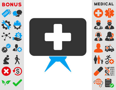 Health Care Presentation vector icon. Style is bicolor flat symbol, blue and gray colors, rounded angles, white background.のイラスト素材