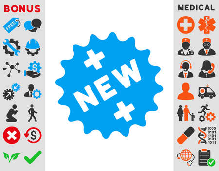 New Medical Sticker vector icon. Style is bicolor flat symbol, blue and gray colors, rounded angles, white background.のイラスト素材