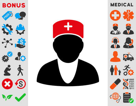 Doctor raster icon. Style is bicolor flat symbol, intensive red and black colors, rounded angles, white background.の写真素材