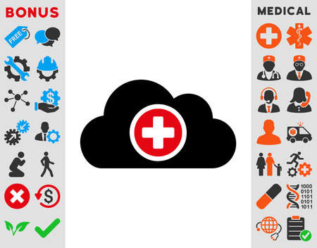 Health Care Cloud raster icon. Style is bicolor flat symbol, intensive red and black colors, rounded angles, white background.の写真素材