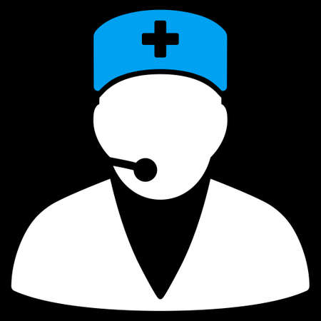 Medical Operator raster icon. Style is bicolor flat symbol, blue and white colors, rounded angles, black background.の写真素材