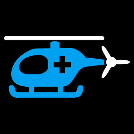 Emergency Helicopter raster icon. Style is bicolor flat symbol, blue and white colors, rounded angles, black background.の写真素材