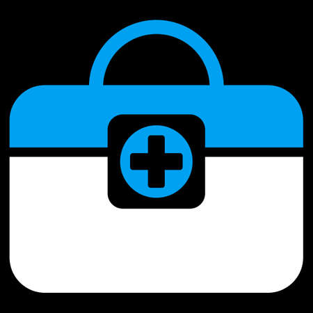 Medic Case raster icon. Style is bicolor flat symbol, blue and white colors, rounded angles, black background.の写真素材