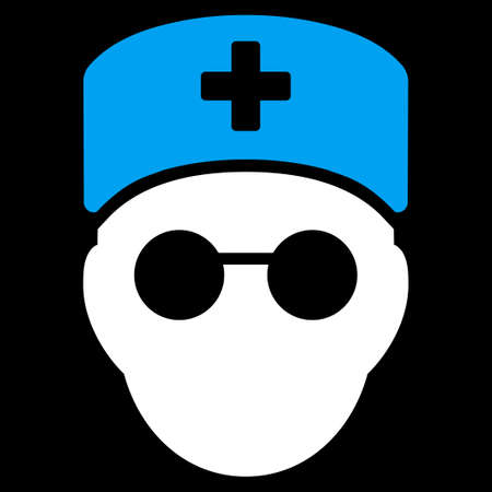 Medic Head raster icon. Style is bicolor flat symbol, blue and white colors, rounded angles, black background.の写真素材