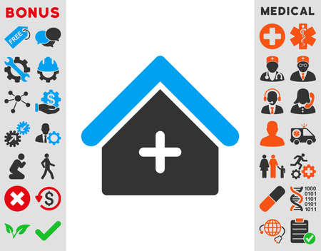 Clinic raster icon. Style is bicolor flat symbol, blue and gray colors, rounded angles, white background.の写真素材