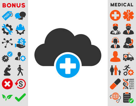 Cloud Medicine raster icon. Style is bicolor flat symbol, blue and gray colors, rounded angles, white background.の写真素材