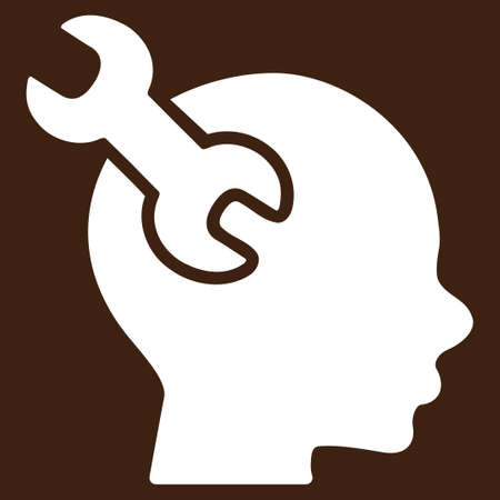 Brain Service vector icon. Style is flat symbol, white color, rounded angles, brown background.のイラスト素材